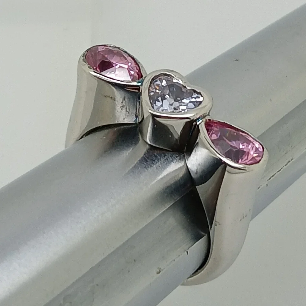 Rare New Vintage‎ 90s Pink Ice Heart Ring Sterling Silver 925 CZ Size 8.75